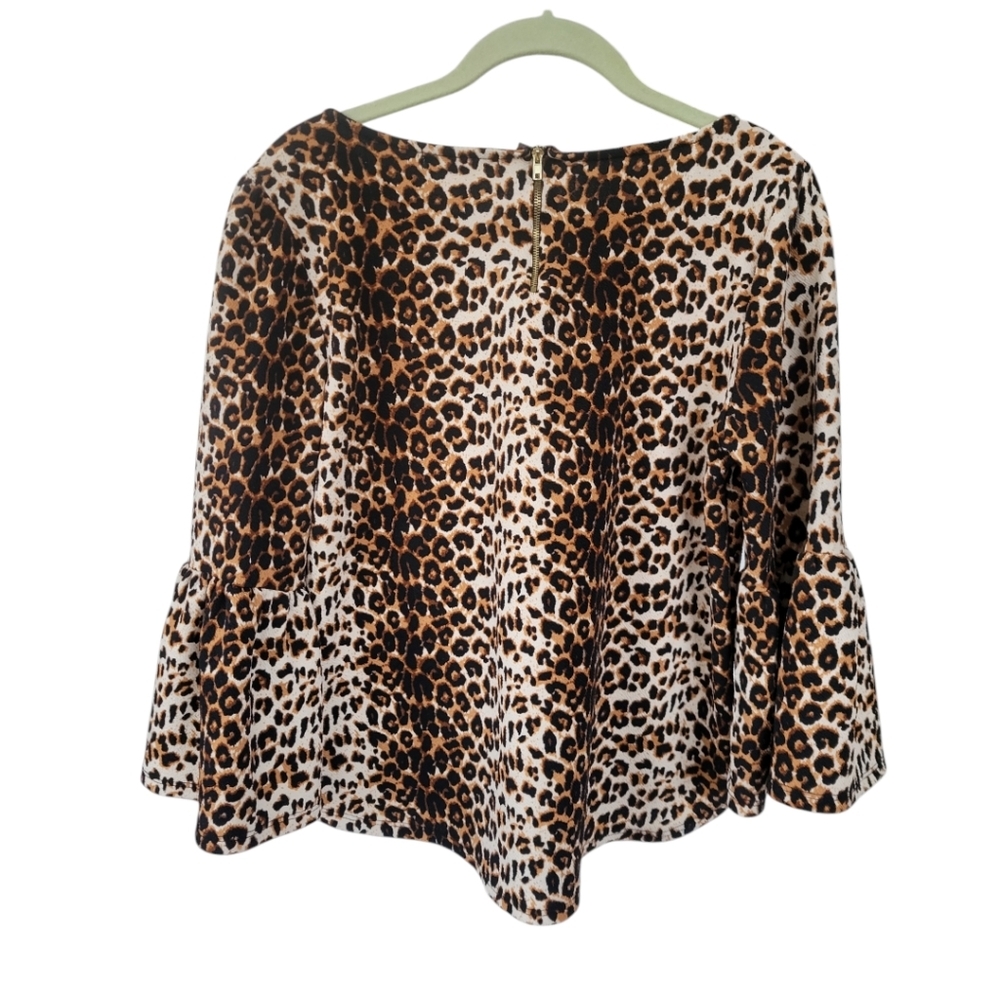 Green Envelope Leopard Print Bell Sleeve Top Large Boho Chic Baddie - Picture 3 of 12